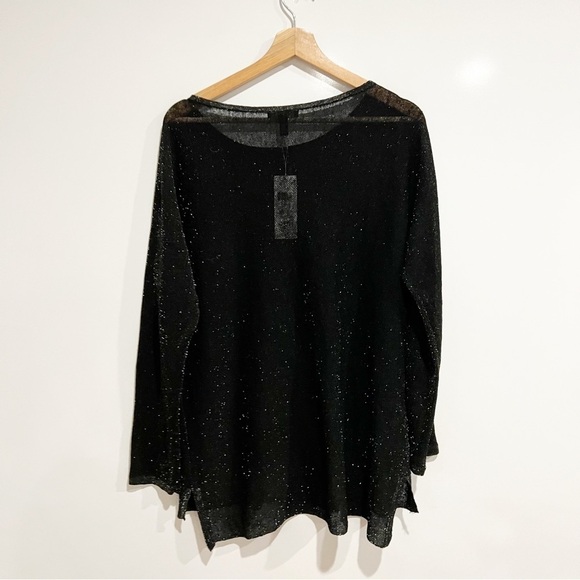 NWT Eileen Fisher Black Linen Tunic Top Sweater With Gold Sparkles - Picture 6 of 12
